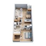 Floor plan for 1 bed, 1 bath, 695 sqft